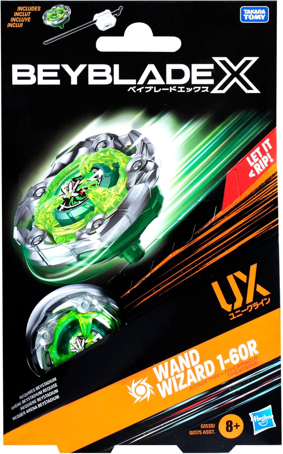 Beyblade X Wand Wizard 1-60R UX Starter Pack Set with Attack Type Top and Launcher; Authentic Takara Tomy Battle Tops Games/Toys for Boys and Girls 8+