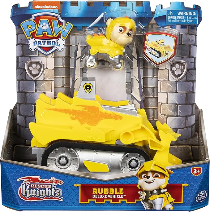 Spin Master 6063587 PAW Patrol Rescue Knights Rubble Transforming Toy Car with Collectible Action Figure