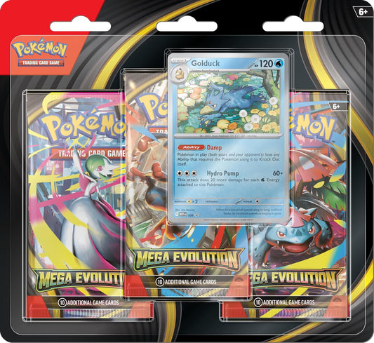 Pokemon TCG: Mega Evolution Three-Booster Blister Pack - Golduck - Presale Ships 09/26/2025