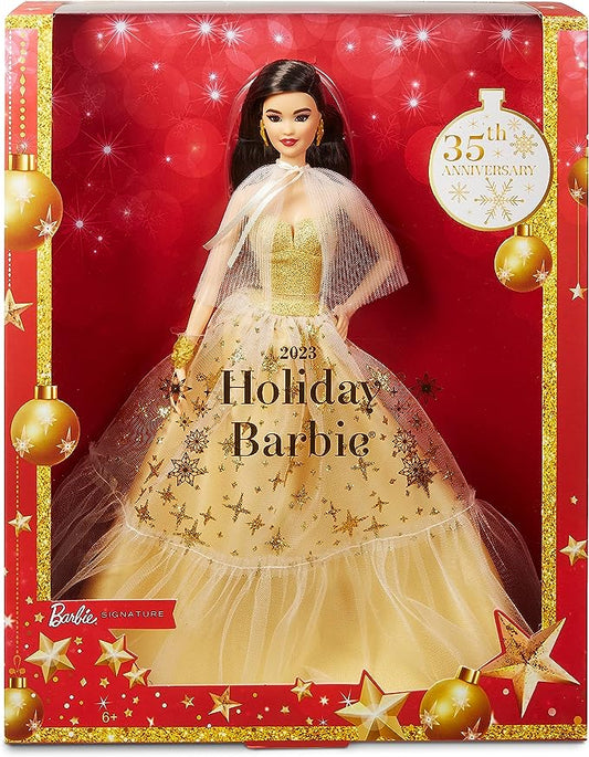 2023 Holiday Barbie Doll, Seasonal Collector Gift, Barbie Signature, Golden Gown and Displayable Packaging, Black Hair