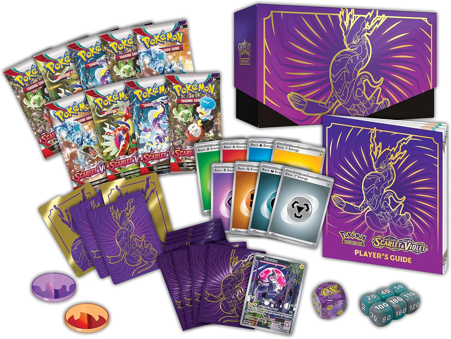 Pokemon TCG: Scarlet and Violet Elite Trainer Box - Miraidon Purple (1 Full Art Promo Card, 9 Boosters and Premium Accessories)