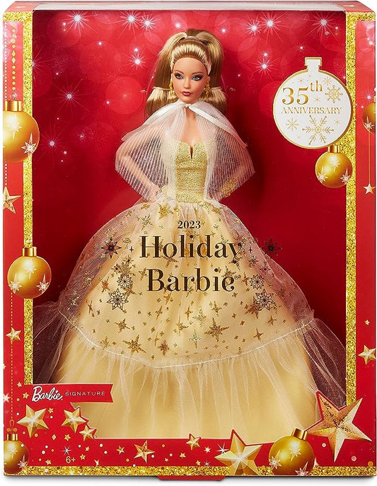 2023 Holiday Barbie Doll, Seasonal Collector Gift, Barbie Signature, Golden Gown and Displayable Packaging, Light Brown Hair