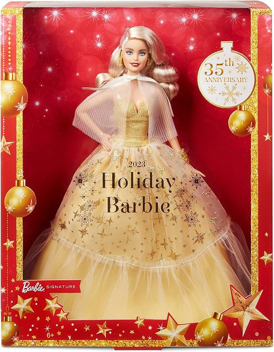 2023 Holiday Barbie Doll, Seasonal Collector Gift, Barbie Signature, Golden Gown and Displayable Packaging, Blond Hair