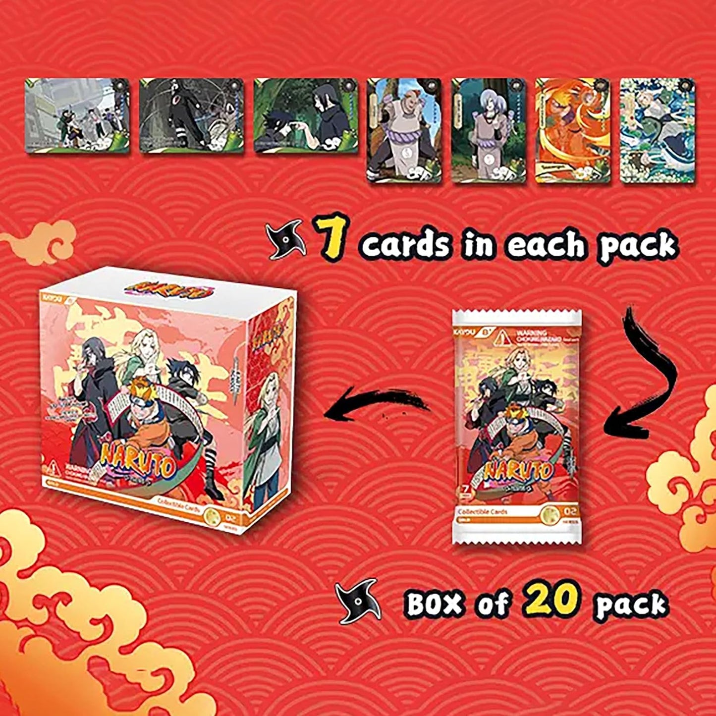 KAYOU Naruto Smriti Collectible Cards Earth Scroll Series 2 Booster Box, English Edition, 20 Packs, 7 Cards per Pack