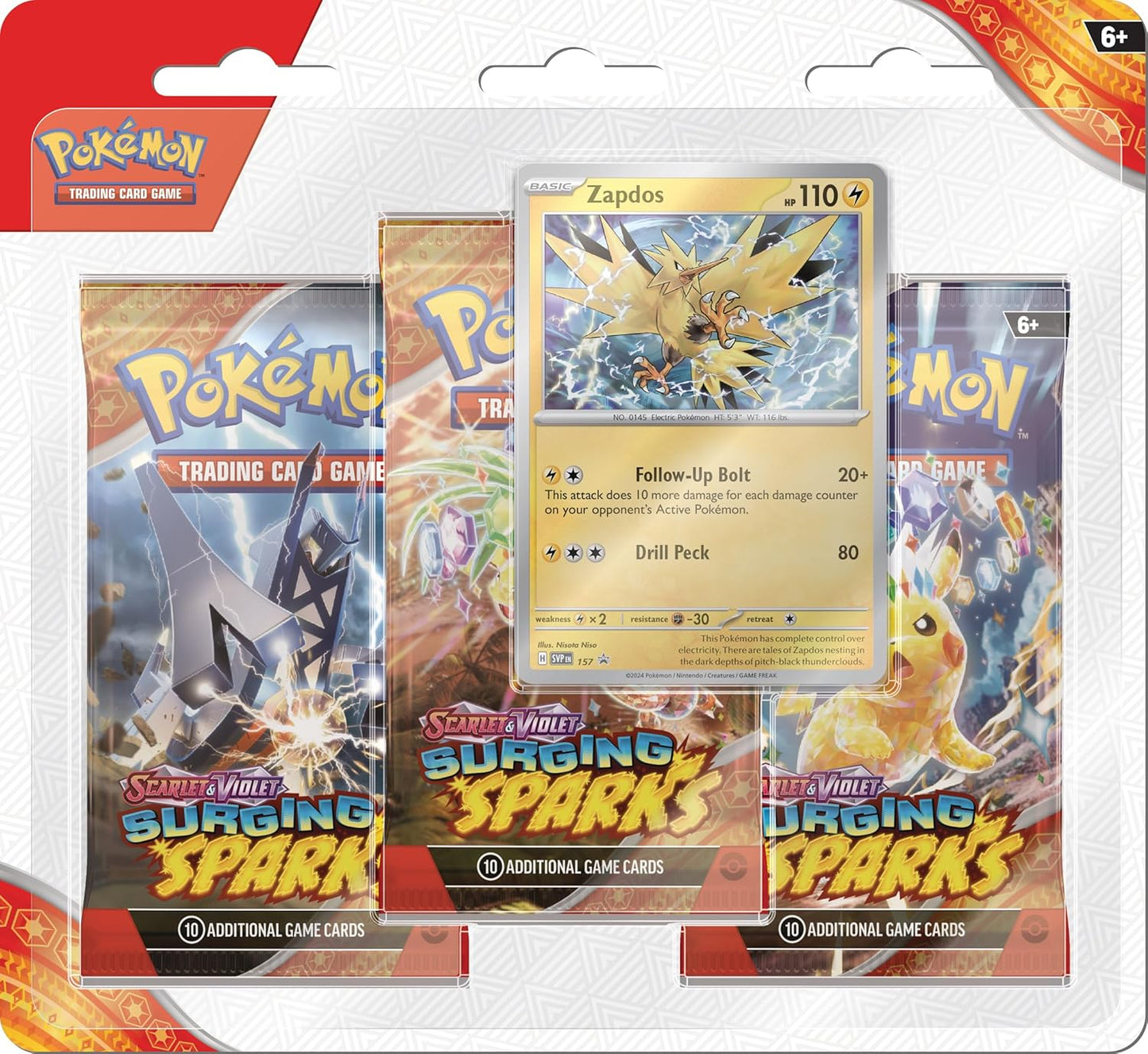 Pokemon TCG: Scarlet & Violet - Surging Sparks 3-Pack Blister - Zapdos