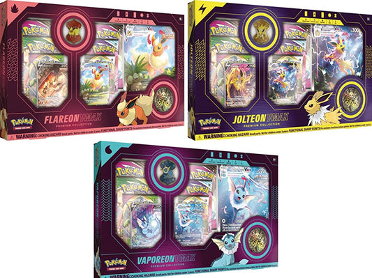 Pokemon Eevee Evolution: Vaporeon, Jolteon & Flareon Vmax Premium Collection Booster Box Sets