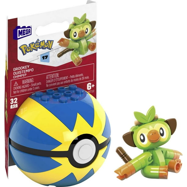 MEGA Pokemon Building Toy Kit Grookey (32 Pieces) with 1 Action Figure and Ball for Kids