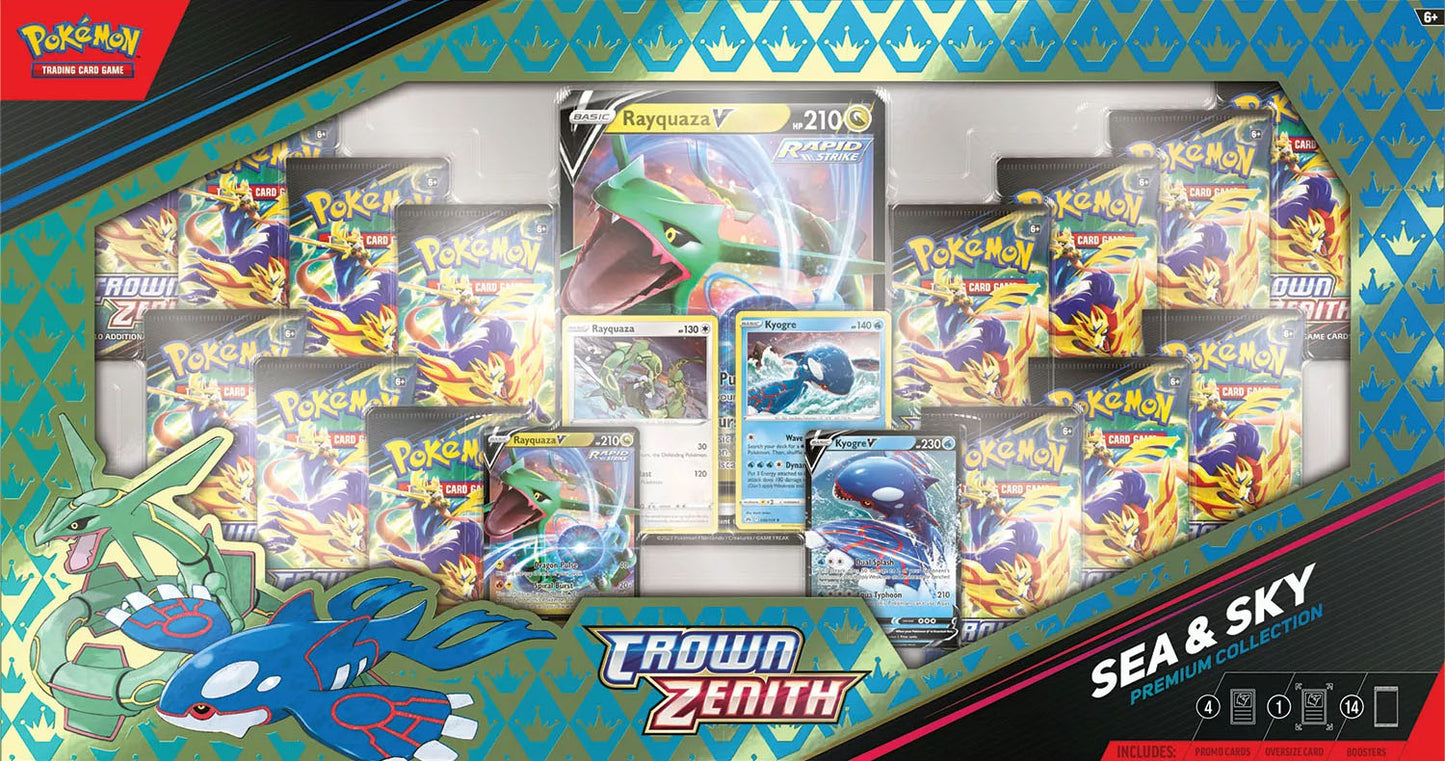 Pokemon TCG Crown Zenith Sea & Sky Premium Collection - 14 Packs, Promos