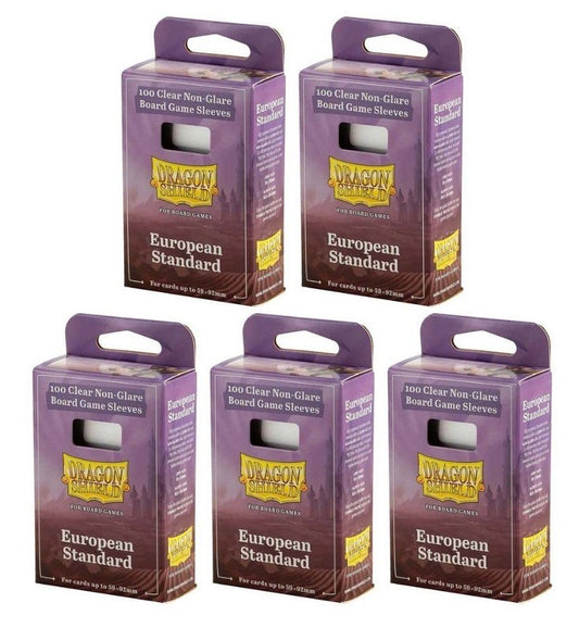 5 Packs Dragon Shield Board Game Sleeves 100 ct Standard European Size Card Sleeves Value Bundle!