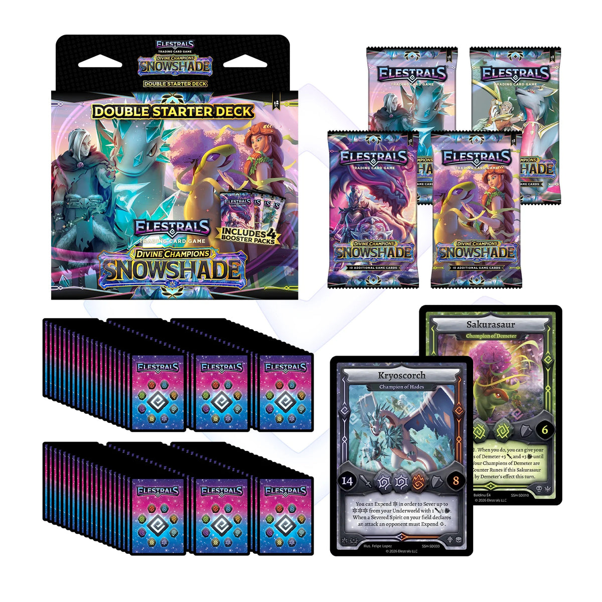 Elestrals TCG Divine Champions Snowshade Hades vs. Demeter Double Starter Deck – 2 Ready-to-Play 60-Card Decks, 4 Booster Packs, Trading Card Game for 2 Players