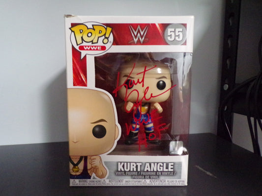 Funko Pop! WWE - Kurt Angle #55 AUTOGRAPHED/BOX WEAR AND TEAR w/ Protector