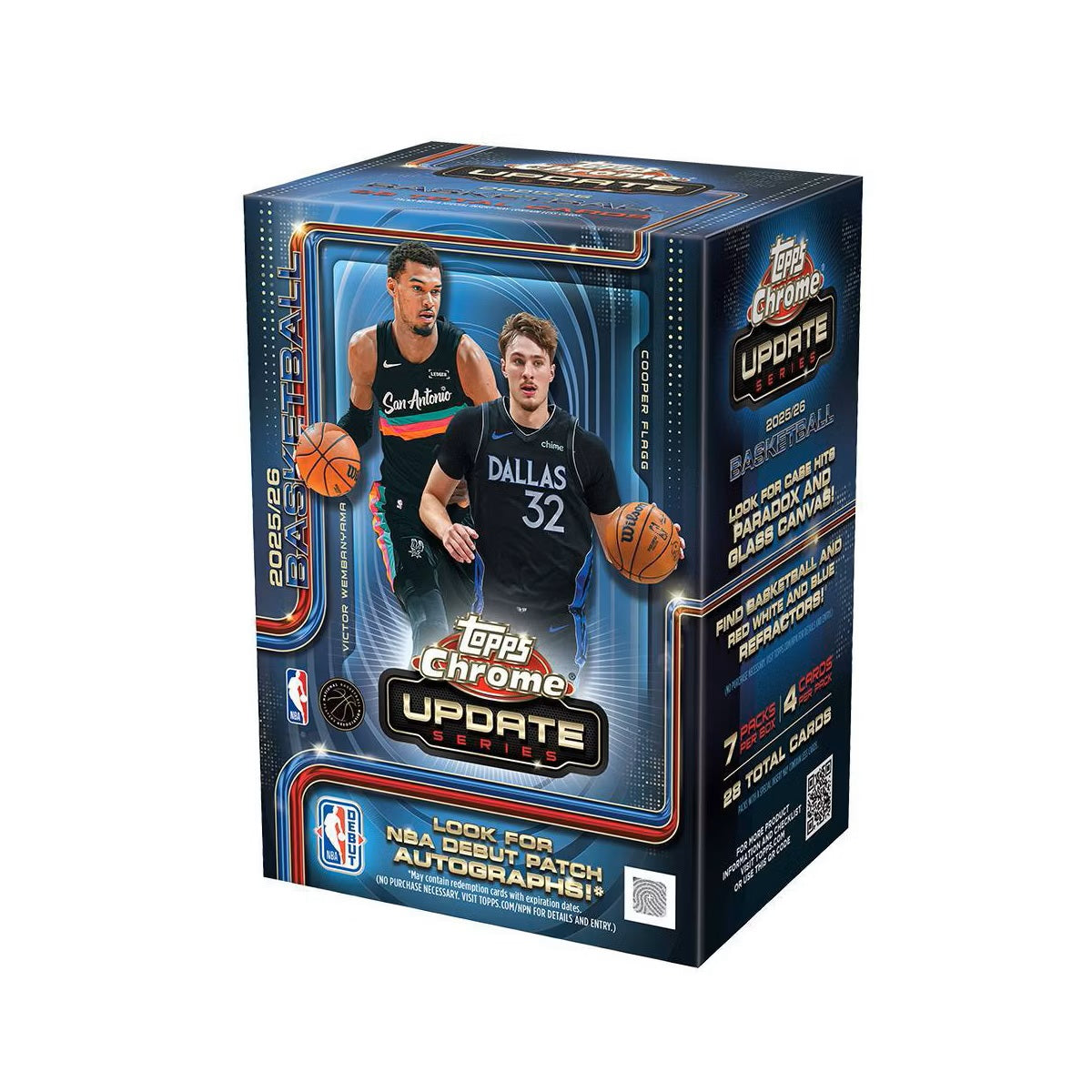 2025-26 Topps Chrome Updates Basketball Trading Card Value Box – 7 Packs, 4 Cards Per Pack