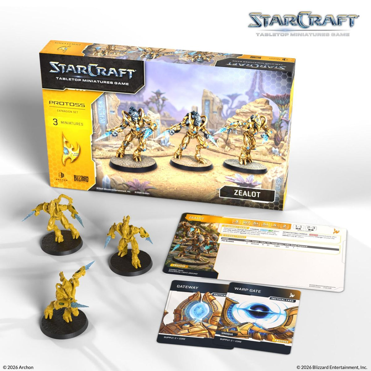 StarCraft: Tabletop Miniatures Game – Protoss Zealot Expansion Set – 3 Unpainted Plastic Miniatures with Bases and Cards – Archon Studio