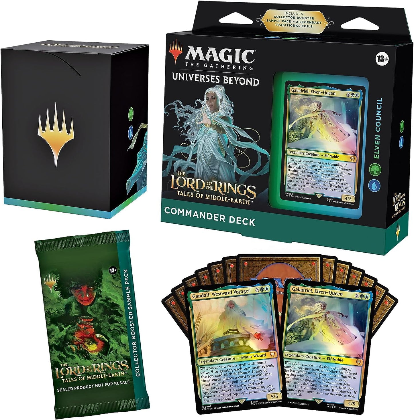 Magic The Gathering The Lord of The Rings: Tales of Middle-Earth Commander Deck Elven Council + Collector Booster Sample Pack