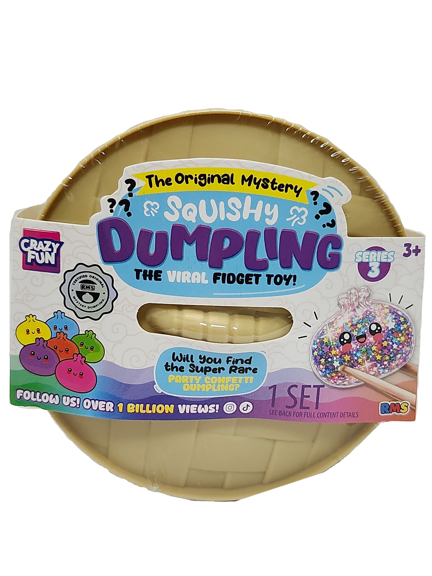 Crazy Fun The Original Mystery Squishy Dumpling Series 3 Fidget Toy, 1 Mystery Style