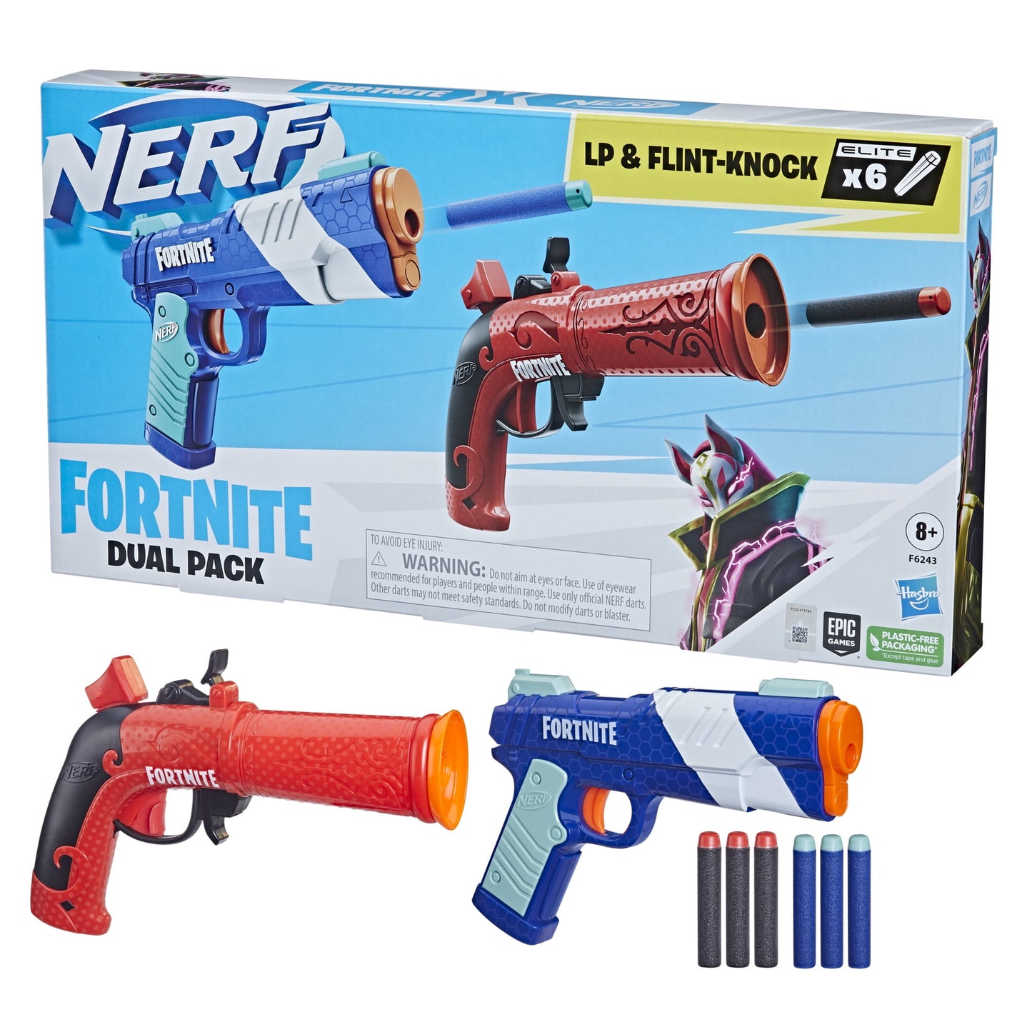Nerf Fortnite Dual Pack Includes 2 Blasters (Flint-Knock & LP) and 6 Elite Foam Darts