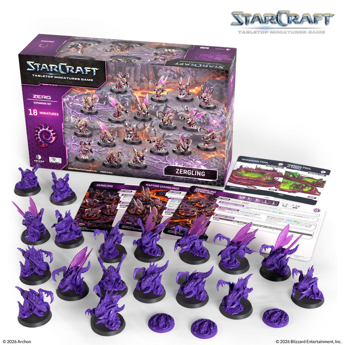StarCraft: Tabletop Miniatures Game – Zerg Zergling Expansion Set – 18 Unpainted Plastic Miniatures, 32mm Bases and 5 Game Cards – Archon Studio