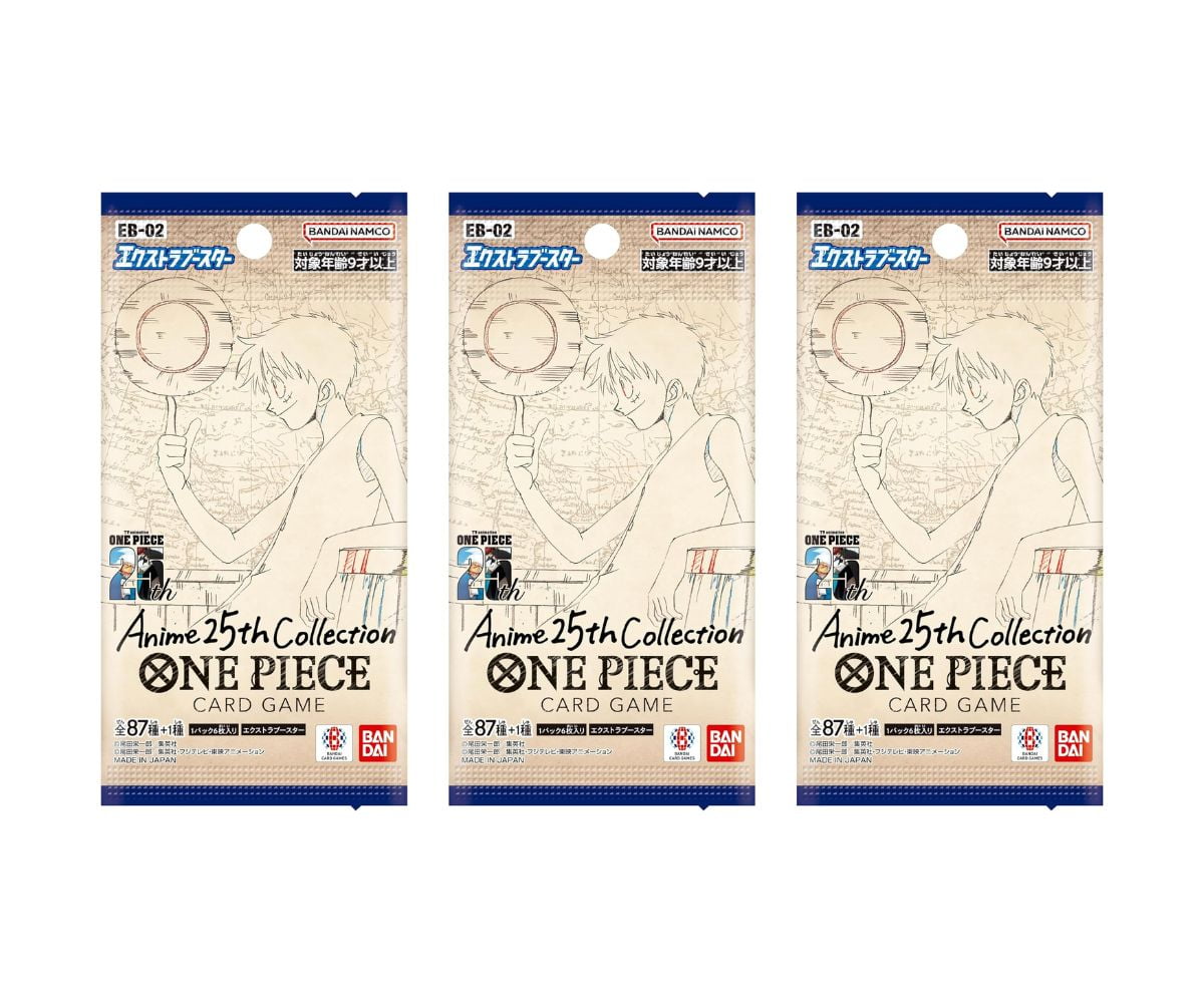 One Piece Card Game Extra Booster Anime 25th Collection EB-02 Booster Pack (Japanese) - 3 Packs - 18 Cards