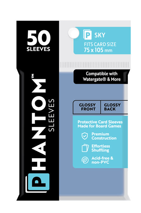 Phantom Sleeves: "Sky Size" (75mm x 105mm) - Gloss/Gloss (50) (Compatible with: Watergate® and More)