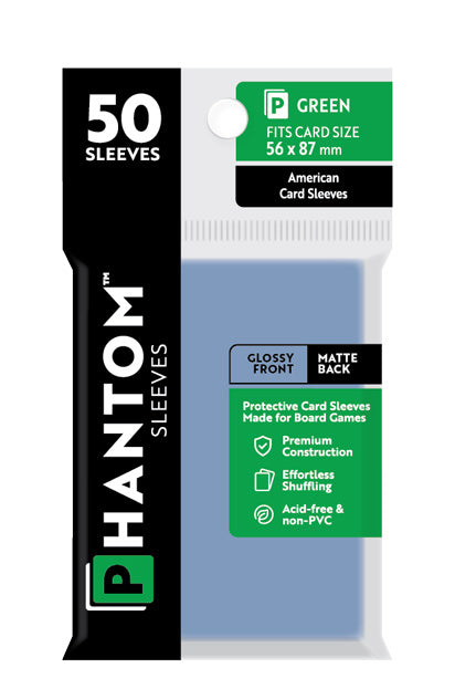 Phantom Sleeves: "Green Size" (56mm x 87mm) - Gloss/Matte (50) (Compatible with: American Card Sleeves)