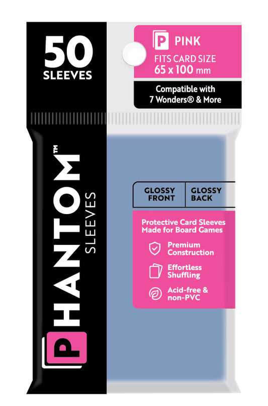 2 Packs Phantom Sleeves: "Pink Size" (65mm x 100mm) - Gloss Gloss (50) (Compatible with: 7 Wonders and More) Individual Pack