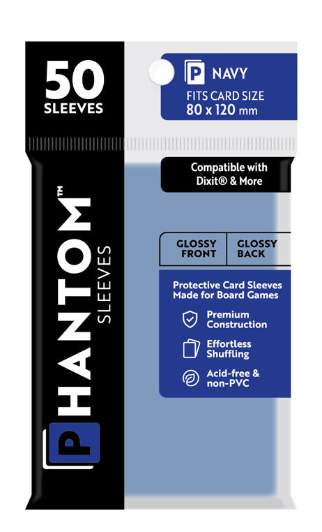 10 Packs Phantom Sleeves: "Navy Size" (80mm x 120mm) - Gloss Gloss (50) (Compatible with: Dixit and More) Display Case
