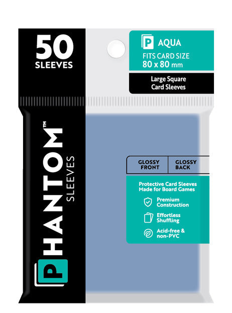 10 Packs Phantom Sleeves: "Aqua Size" (80mm x 80mm) - Gloss Gloss (50) (Compatible with: Large Square) Display Case