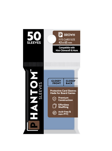 5 Packs Phantom Sleeves: "Brown Size" (43mm x 65mm) - Gloss Gloss (50) (Compatible with: Mini-Chimera and More) Value Bundle!