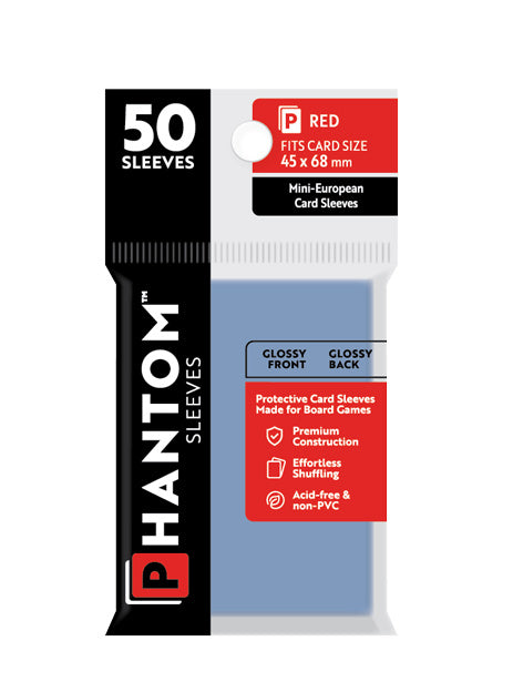 10 Packs Phantom Sleeves: "Red Size" (45mm x 68mm) - Gloss Gloss (50) (Compatible with: Mini European) Display Case