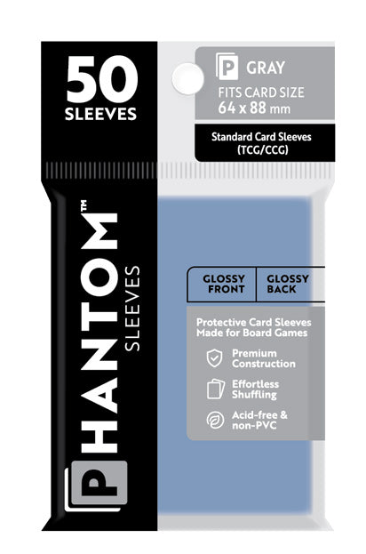 5 Packs Phantom Sleeves: "Gray Size" (64mm x 88mm) - Gloss Gloss (50) (Compatible with: Standard Card Sleeves (CCGTCG)) Value Bundle!