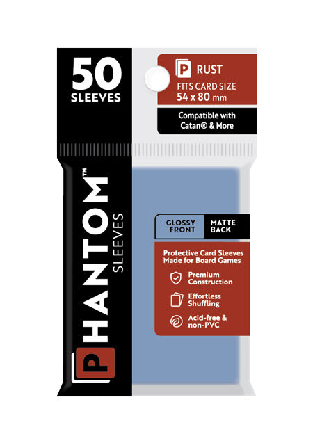 10 Packs Phantom Sleeves: "Rust Size" (54mm x 80mm) - Gloss Matte (50) (Compatible with: Catan and More) Display Case