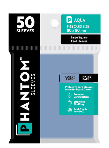 10 Packs Phantom Sleeves: "Aqua Size" (80mm x 80mm) - Gloss Matte (50) (Compatible with: Large Square) Display Case