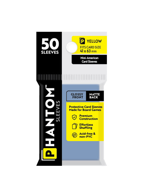 10 Packs Phantom Sleeves: "Yellow Size" (41mm x 63mm) - Gloss Matte (50) (Compatible with: Mini American) Display Case