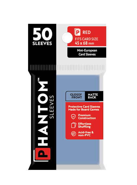 10 Packs Phantom Sleeves: "Red Size" (45mm x 68mm) - Gloss Matte (50) (Compatible with: Mini European) Display Case