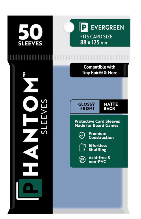 2 Packs Phantom Sleeves: "Evergreen Size" (88mm x 125mm) - Gloss Matte (50) (Compatible with: Tiny Epic and More) Individual Pack