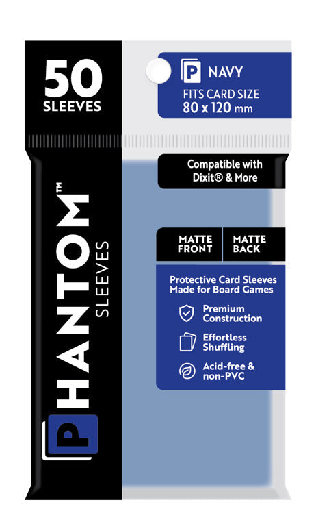10 Packs Phantom Sleeves: "Navy Size" (80mm x 120mm) - Matte Matte (50) (Compatible with: Dixit and More) Display Case