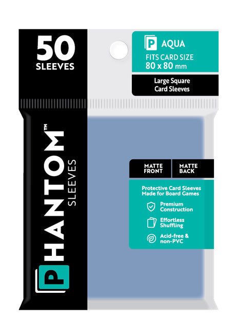 10 Packs Phantom Sleeves: "Aqua Size" (80mm x 80mm) - Matte Matte (50) (Compatible with: Large Square) Display Case
