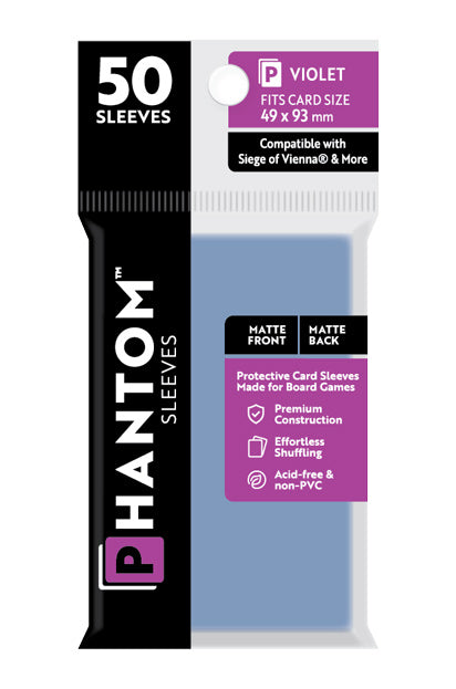 5 Packs Phantom Sleeves: "Violet Size" (49mm x 93mm) - Matte Matte (50) (Compatible with: Siege of Vienna and More) Value Bundle!
