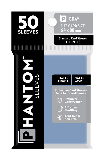 5 Packs Phantom Sleeves: "Gray Size" (64mm x 88mm) - Matte Matte (50) (Compatible with: Standard Card Sleeves (CCGTCG)) Value Bundle!