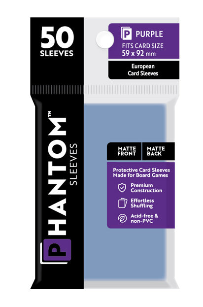 10 Packs Phantom Sleeves: "Purple Size" (59mm x 92mm) - Matte Matte (50) (Compatible with: Standard European) Display Case