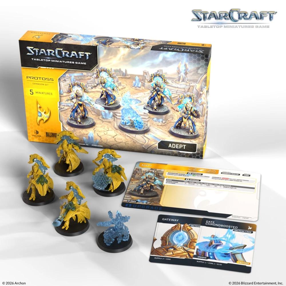 StarCraft: Tabletop Miniatures Game – Protoss Adept Expansion Set – 5 Unpainted Plastic Miniatures, 40mm Bases and Game Cards – Archon Studio