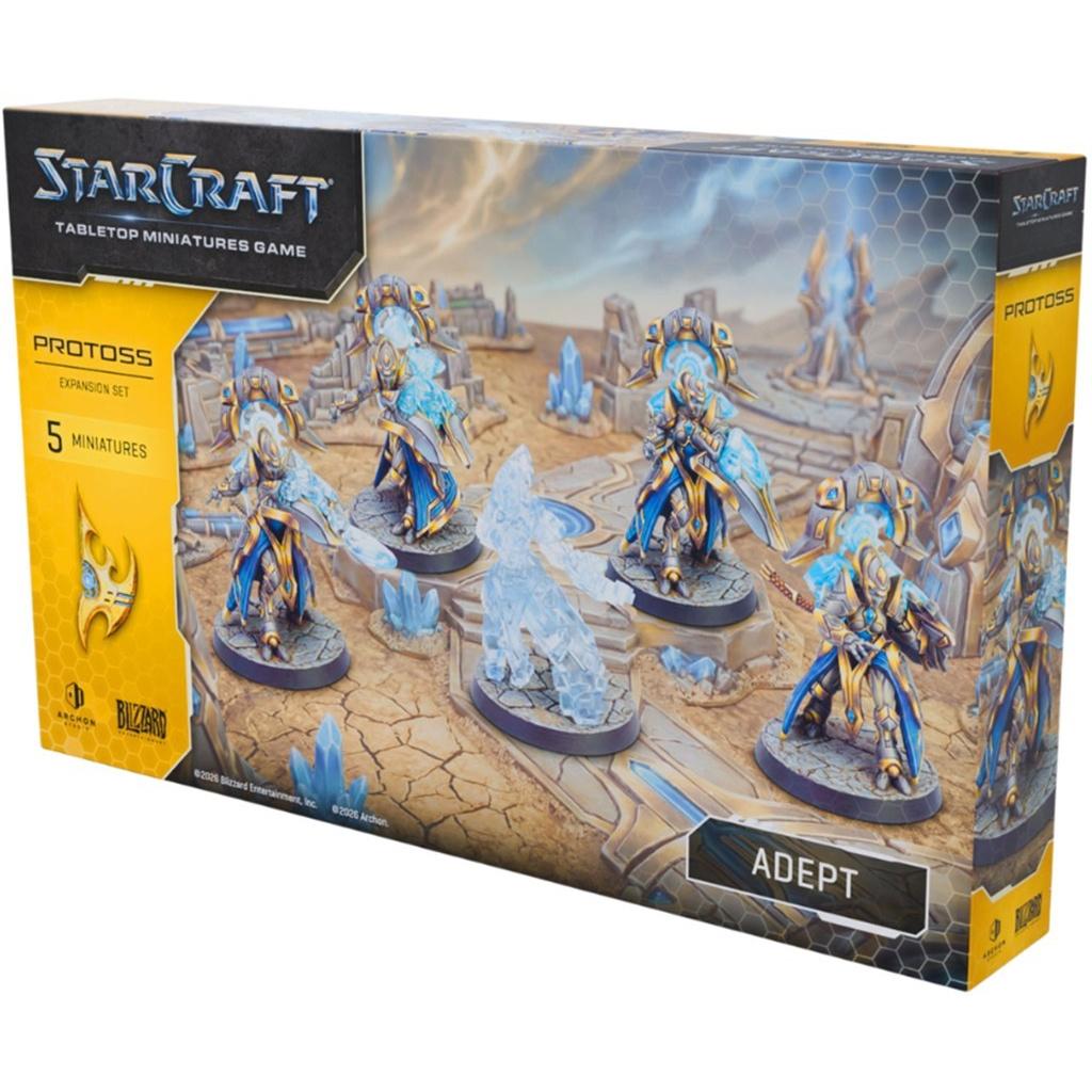 StarCraft: Tabletop Miniatures Game – Protoss Adept Expansion Set – 5 Unpainted Plastic Miniatures, 40mm Bases and Game Cards – Archon Studio