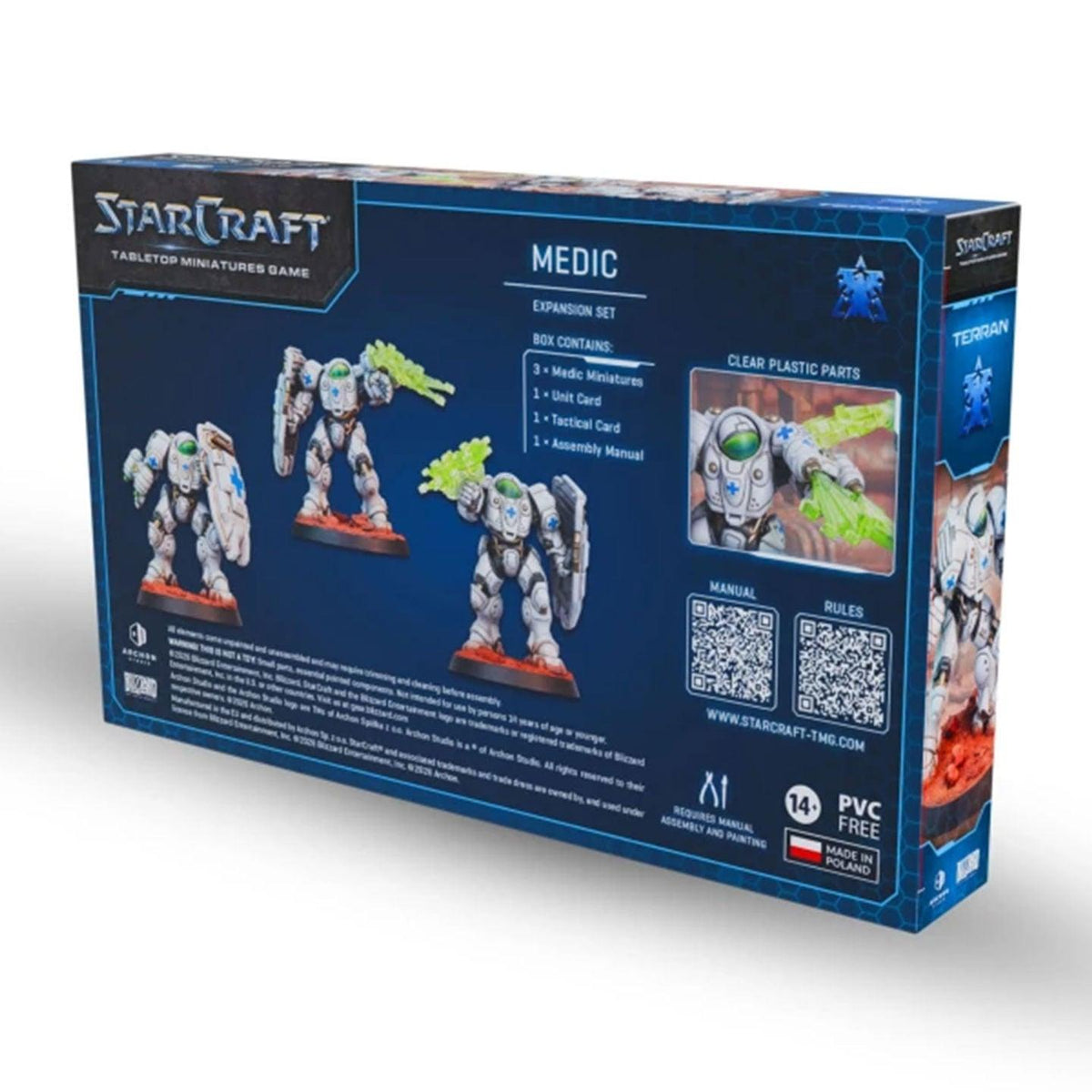 StarCraft: Tabletop Miniatures Game – Terran Medic Expansion Set – 3 Unpainted Plastic Miniatures with 32mm Bases and Cards – Archon Studio