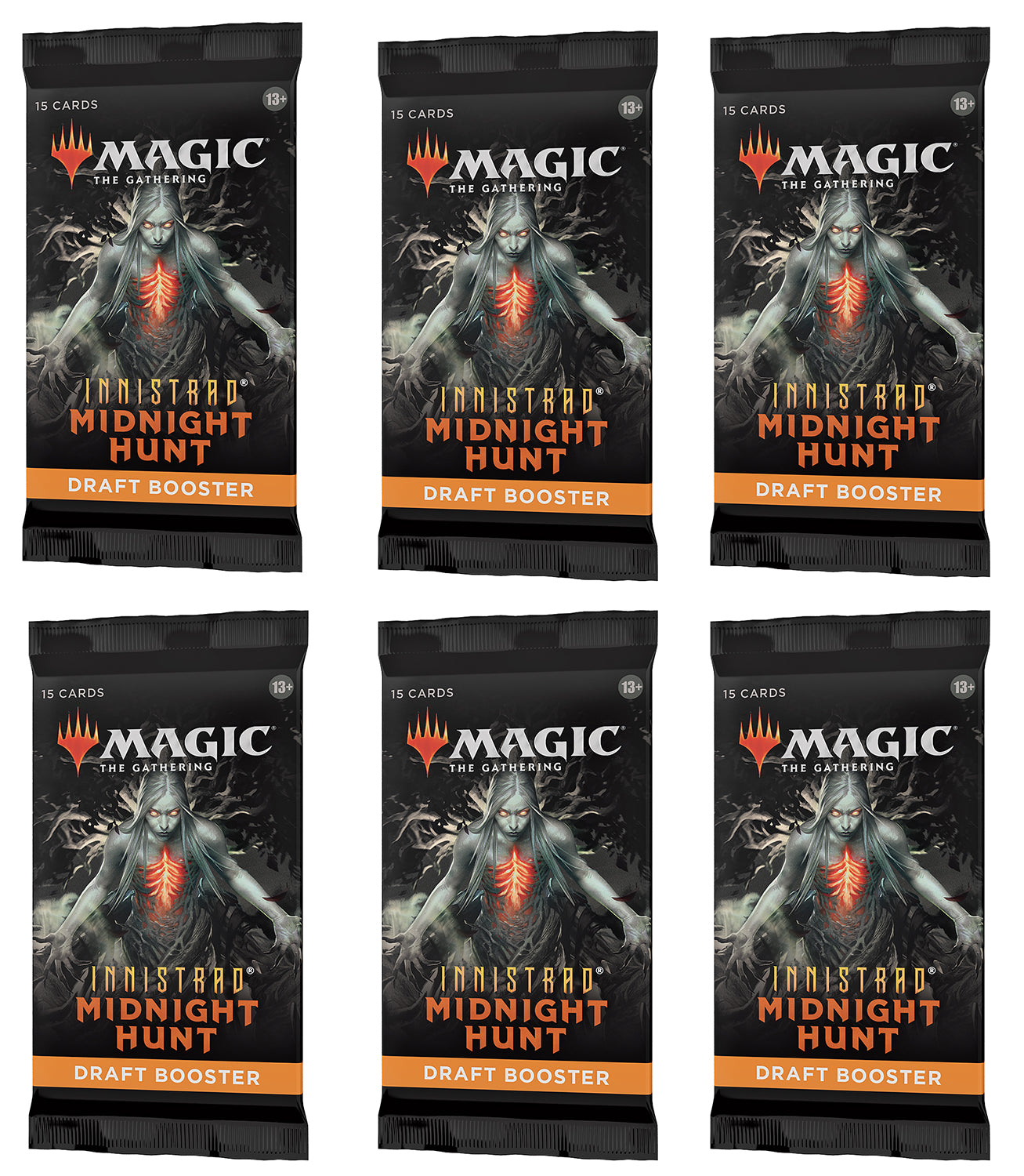 6 Packs MTG Draft Booster Pack Lot MTG Innistrad Midnight Hunt