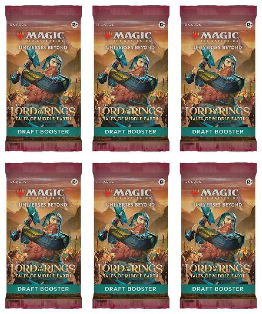 6 Packs Magic: the Gathering Draft Booster Pack Lot MTG The Lord of th Rings Tales of the Middle-earth