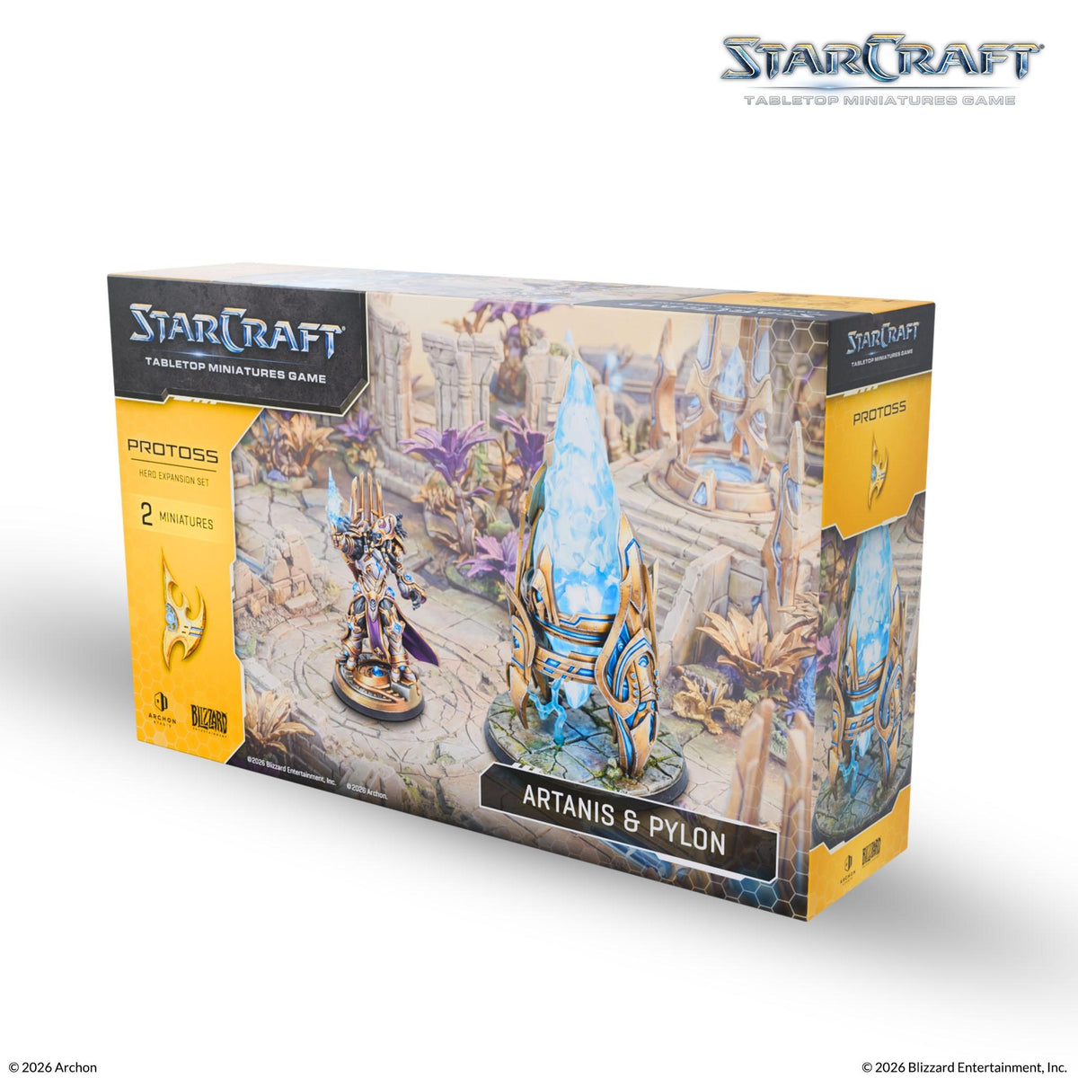 StarCraft: Tabletop Miniatures Game – Protoss Artanis & Pylon Hero Expansion Set – 2 Unpainted Plastic Miniatures, 80mm Base and 7 Game Cards – Archon Studio