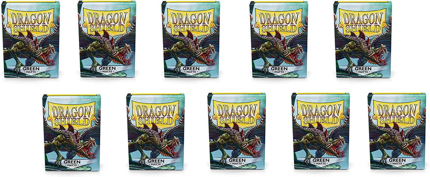 Dragon Shield 100ct Standard Card Sleeves Display Case (10 Packs) - Matte Green