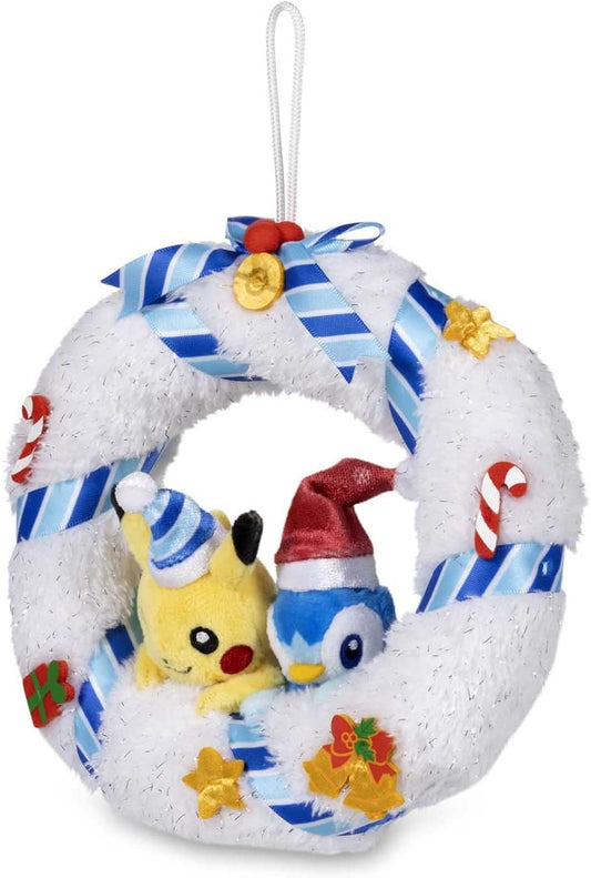 Pokemon 8 Inch Poke Plush - Undersea Holiday Pikachu & Piplup Holiday Wreath