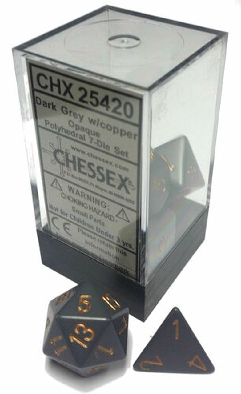 Chessex Dice: Opaque Polyhedral Dark Grey/Copper (7)