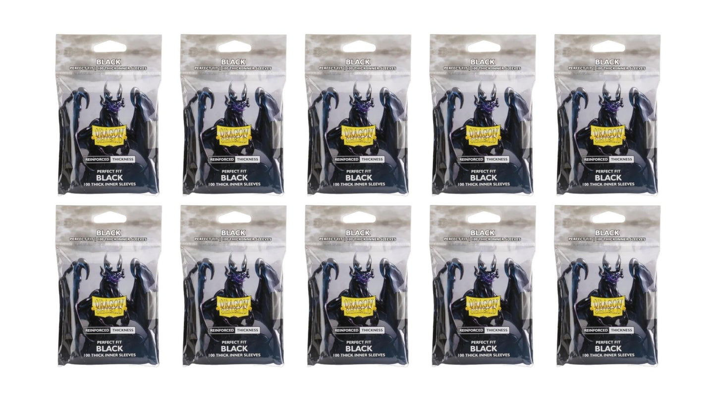 10 Packs Dragon Shield Thick Inner Sleeve Standard Size 100 ct Card Sleeves - Black